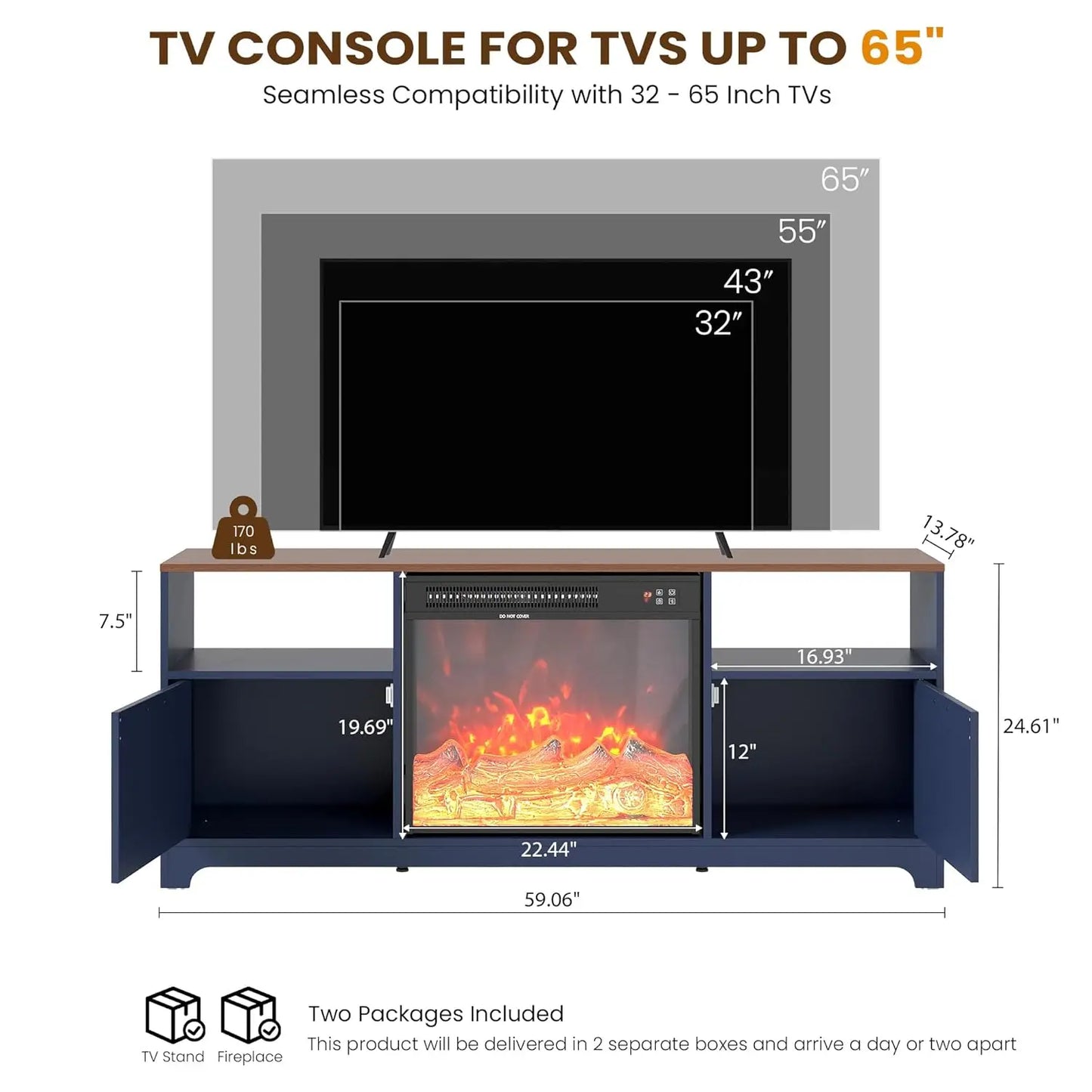 Fireplace TV Stand, Farmhouse Entertainment Center with 23" Electric Fireplace for TVs UP to 65",