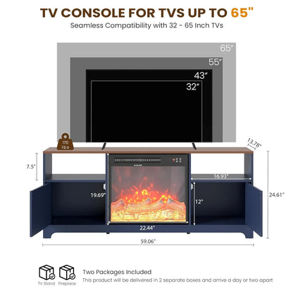 Fireplace TV Stand, Farmhouse Entertainment Center with 23" Electric Fireplace for TVs UP to 65",