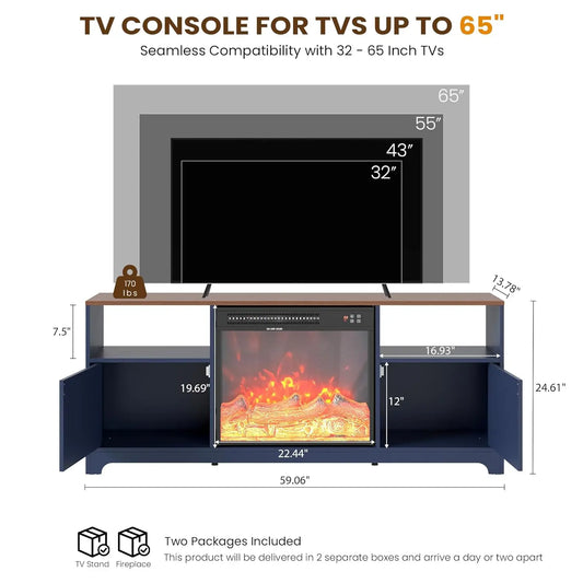 Fireplace TV Stand, Farmhouse Entertainment Center with 23" Electric Fireplace for TVs UP to 65",