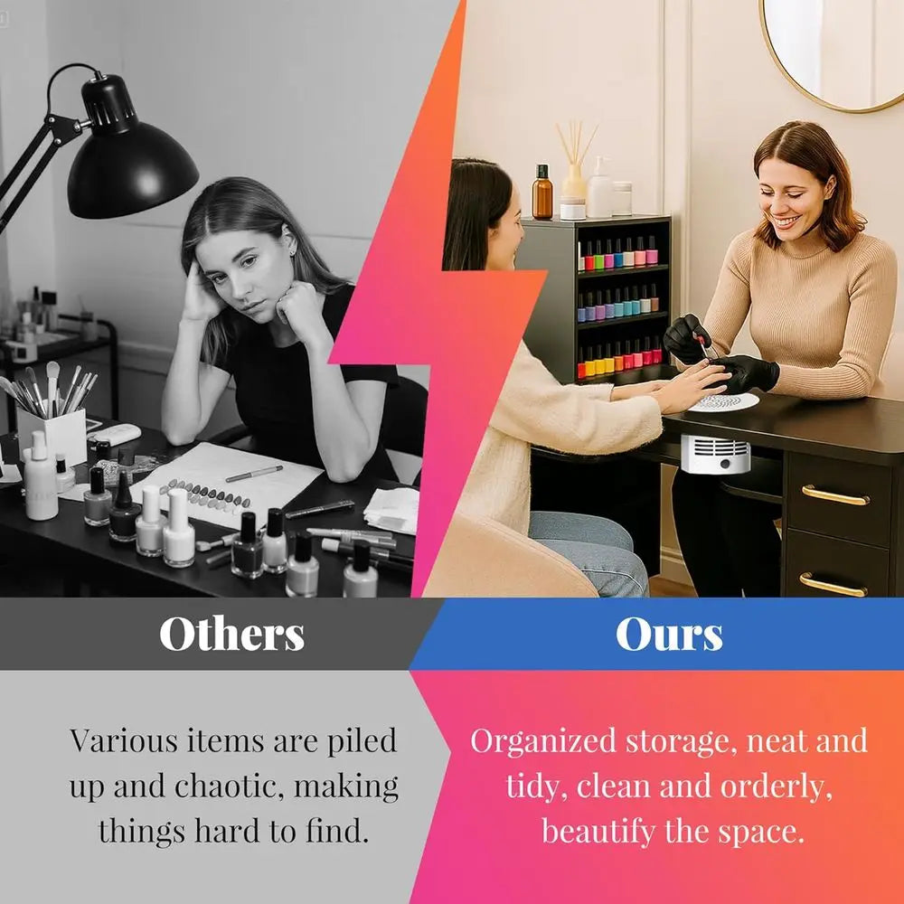 L-Shaped Manicure Desk with Dust Collection, Storage, and Wrist Rest - Black Nail Technician Workstation