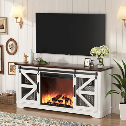 TV Stand 60’’ with Fireplace ,Farmhouse Entertainment Center w/26’’ Electric Fireplace