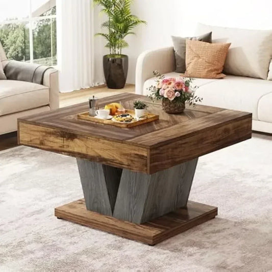 Square Wood Coffee Table for Living Room, 31.5" Modern Center Table