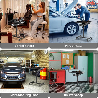 Mobile Work Table with Adjustable Height – 300Lbs Capacity Mechanic Rolling Tool Cart with Brakes for Garage Car Repair Shop