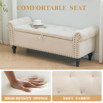 51" Storage Bench Storage Ottomans for Foot of Bed, Chenille Upholstered