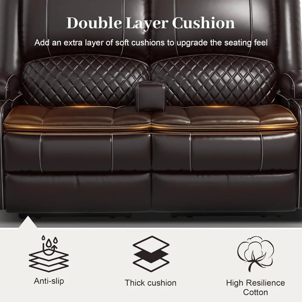 Recliner Sofa, Manual Reclining Loveseat with Removable Armrest, Faux Leather