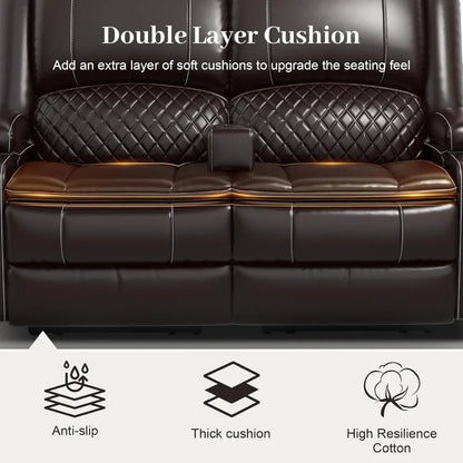 Recliner Sofa, Manual Reclining Loveseat with Removable Armrest, Faux Leather