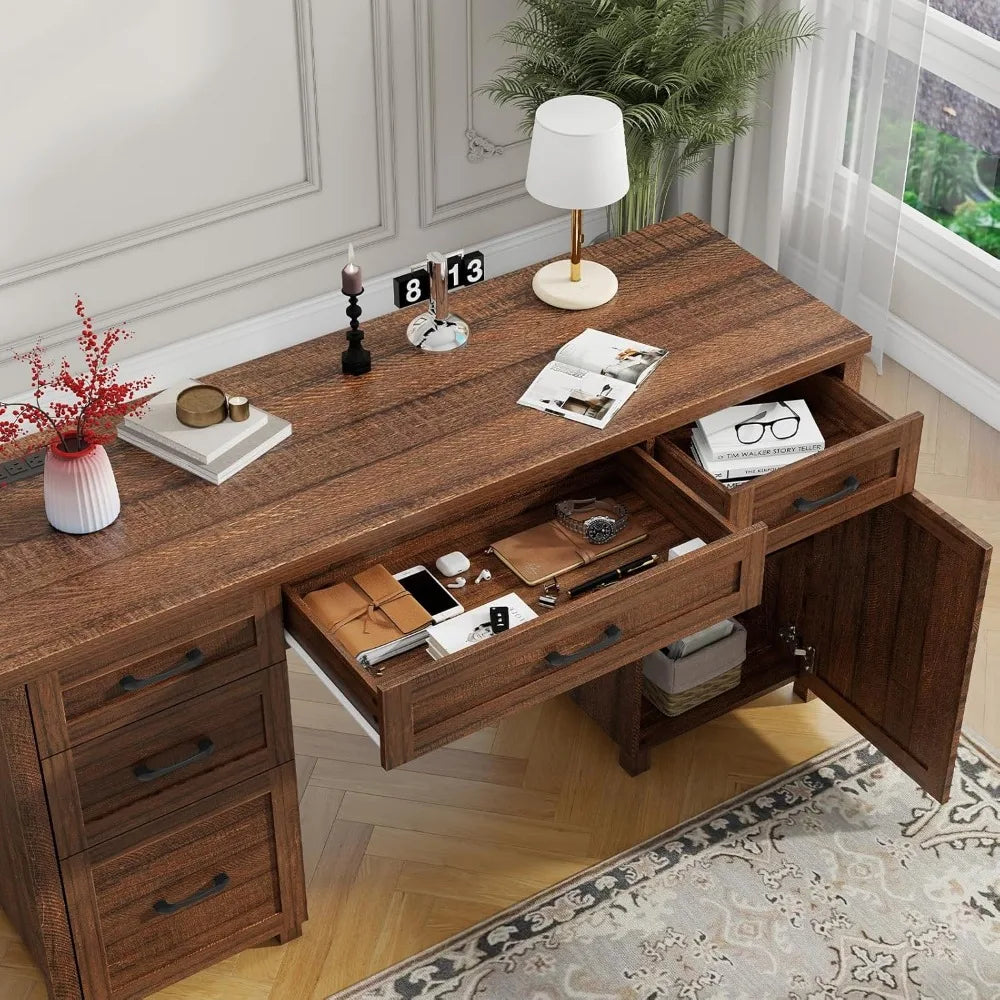 Farmhouse 47" , Computer Desk with Drawers and Storage Cabinet, Workstation, Computer Desk for Home Office