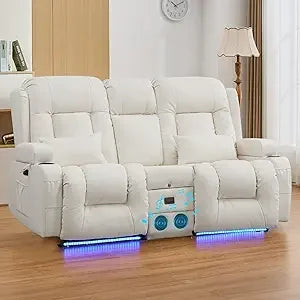 67" Power Reclining Loveseat Sofa, Theater Seating with Console, Ambient Lighting/Bluetooth Speakers/USB