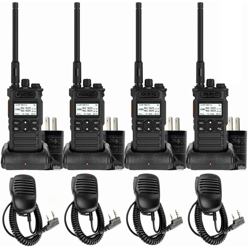 4 Pack Walkie Talkies with Shoulder Mic, Long Range Heavy Duty 2 Way Radio with LCD Screen,