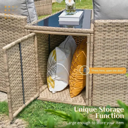 11-Piece Outdoor Wicker Sectional Sofa Set with Storage Wedge Table, Weather-Resistant for Patio, Garden, or Deck, Beige