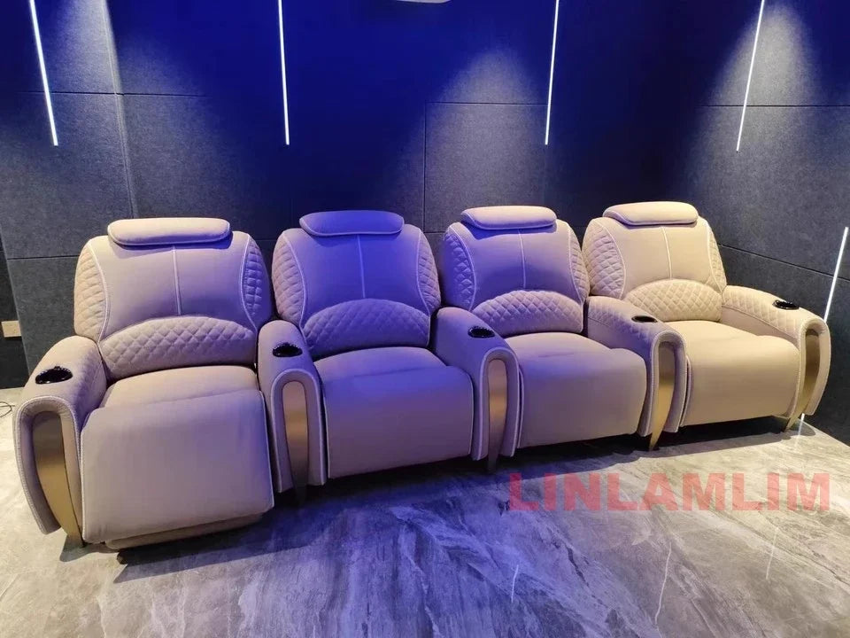 Luxury Electric Recliner Theater Seating Sofa – Modern Home Theater Chairs with LED Lighting, USB, Massage, Cooling Cup Holder