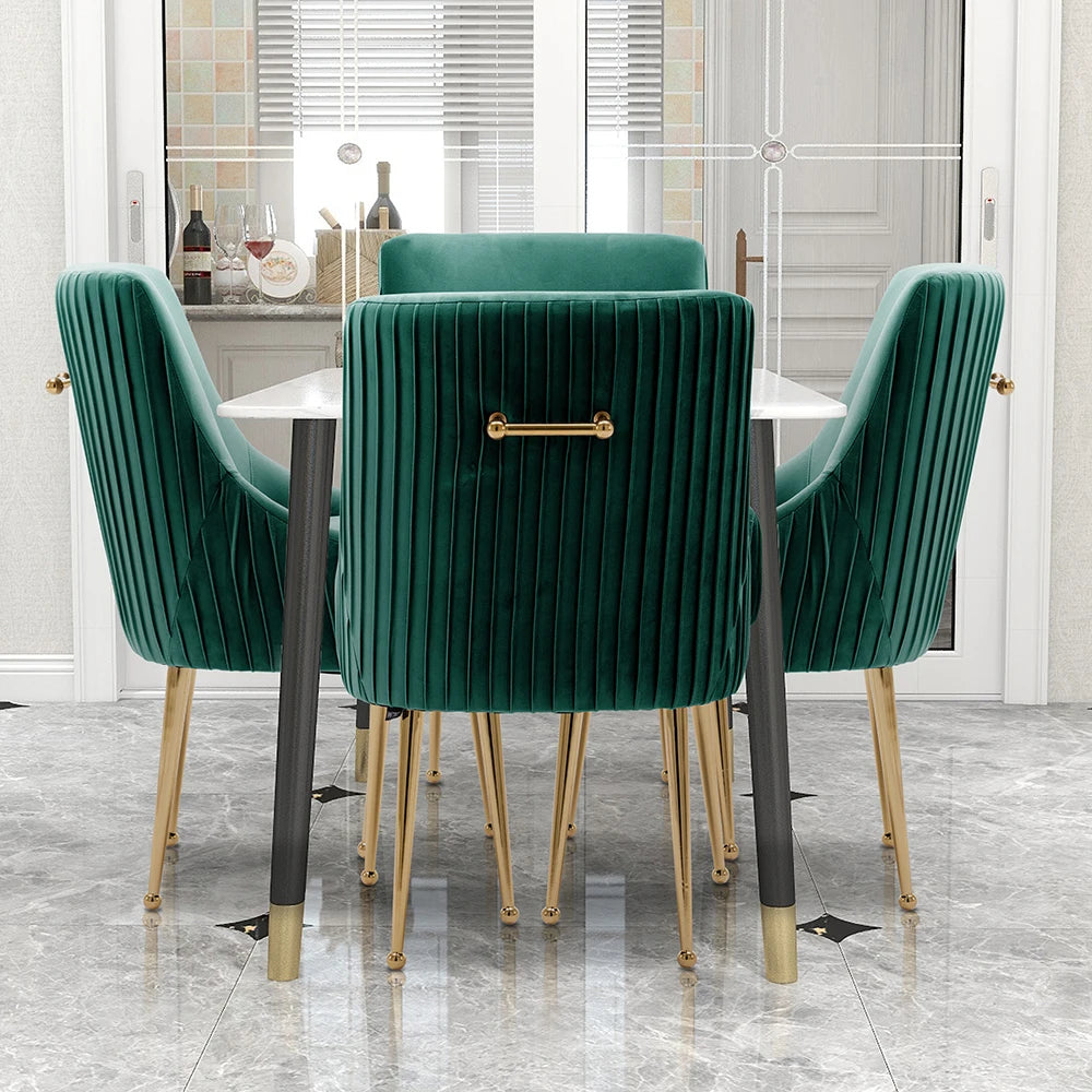Glam Boucle Pleated Velvet Dining Chair Set of 4 with Rear Handle