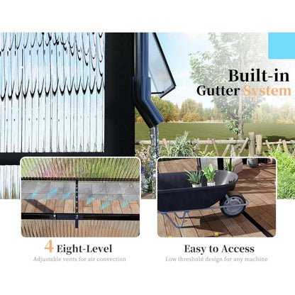 16x12x9.5 FT Polycarbonate Greenhouse for Outdoors, Pavilion Style Greenhouse with 4 Vent Windows, Lockable Double Doors, Ideal