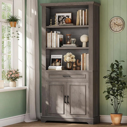 Farmhouse Bookshelves and Bookcases with Doors and Drawer, Bookshelf with Storage