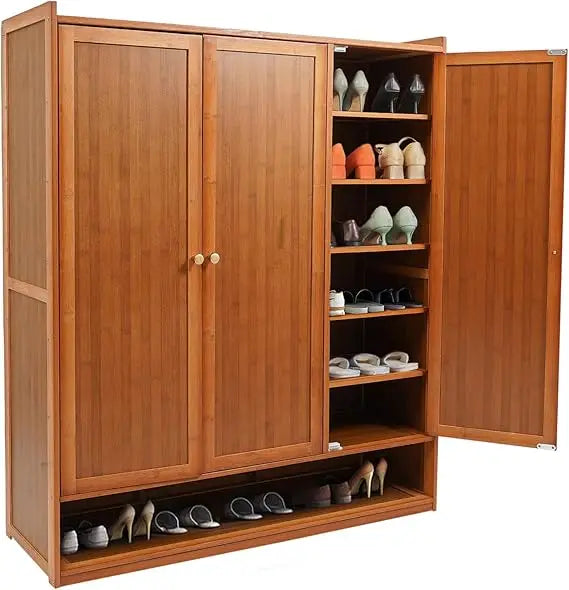 8-Tier Bamboo Shoe Storage Cabinet with Shutter Doors - Freestanding Floor Organizer, Rack for Shoes