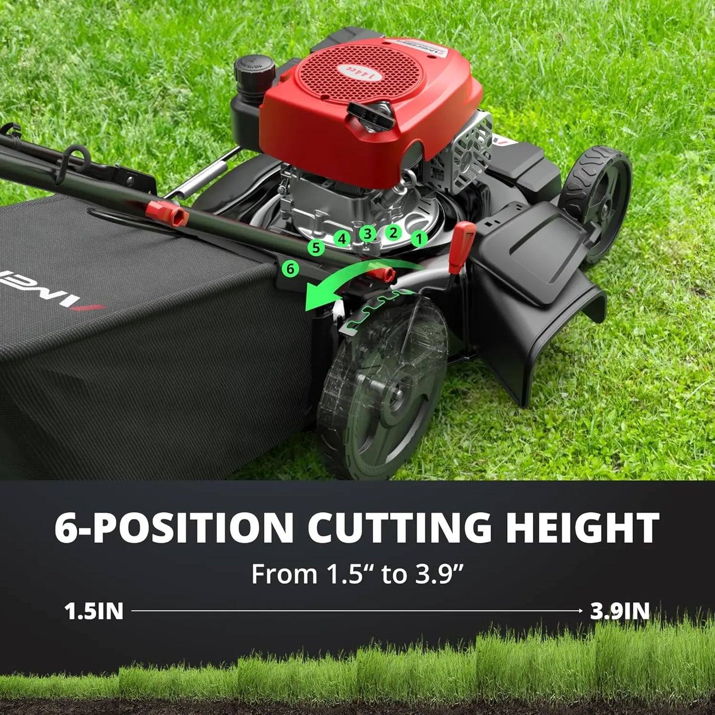 Customizable 21" Gas Lawn Mower, 3-in-1 Gas Powered Push Mower, 144cc 4-Stroke OHV Engine, 6 Height Adjustment
