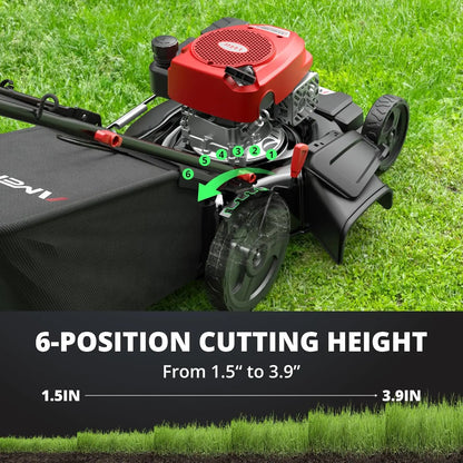 Customizable 21" Gas Lawn Mower, 3-in-1 Gas Powered Push Mower, 144cc 4-Stroke OHV Engine, 6 Height Adjustment