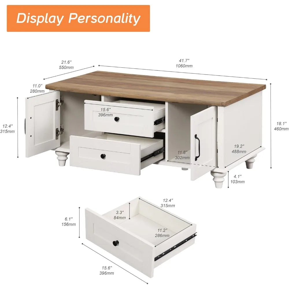 Coffee Table with Storage Cabinet,, Wood Rectangle Center Table with Drawer
