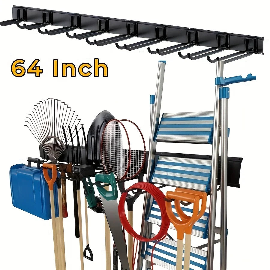 64INCH Tool Storage Rack Heavy duty wall hanger hook, Garden Tool Organizer Wall Mount, Garage Organization