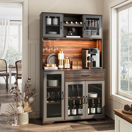 71" Pantry Cabinet, Coffee Bar Storage Cabinet,  Tall Kitchen Hutch Food Pantry