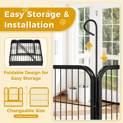 Dog Playpen with Door, Outdoor/Indoor Foldable Metal Pet Fence, Heavy Duty Puppy Exercise Pen for Yard, RV Camping,
