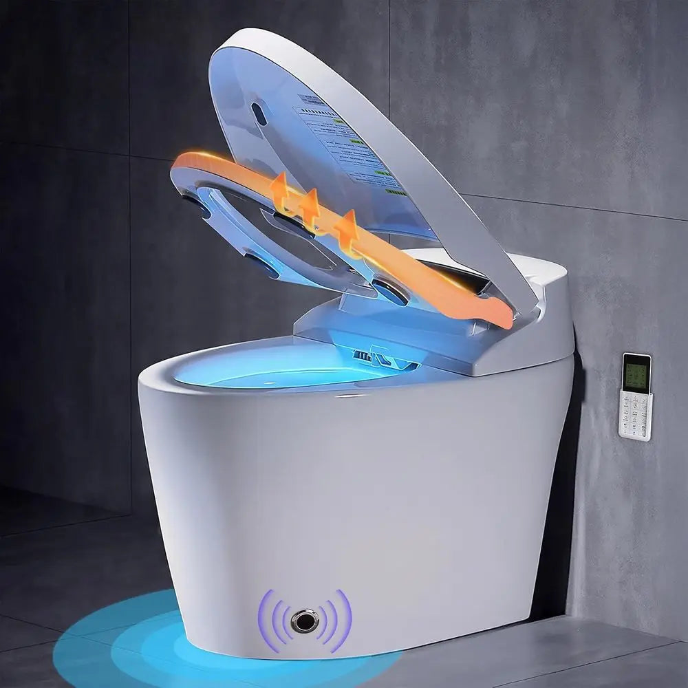 Toilet with Built-in Bidet, Tankless , Instant Warm Water Sprayer and Dryer, Heated Seat toilet with Lights