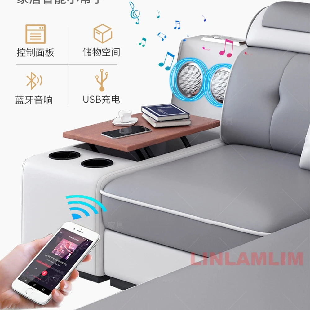 Sectional Sofa Set with Chaise Lounge, Bluetooth Speakers, and USB Charging Ports