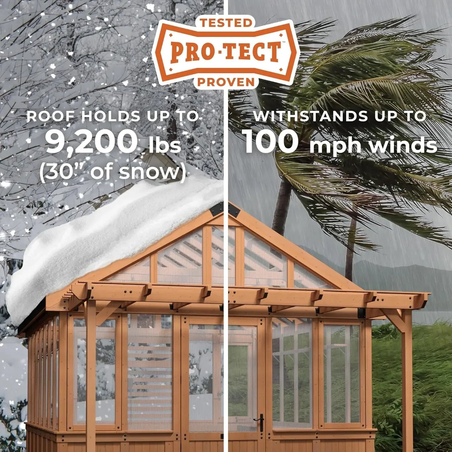 XL 13' x 11' Cedar Wood and Polycarbonate Walk-in Greenhouse Kit with Pergola, Exhaust Fan, Windows, Hose Hook-Ups, Portable