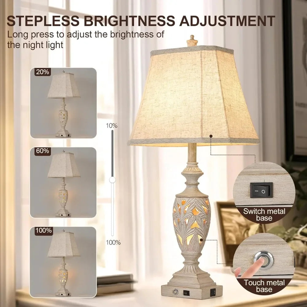 Touch Control, Traditional Table or bedside Lamp Set of 2,Vintage   Lamps with Dual USB, Ports,3-Way