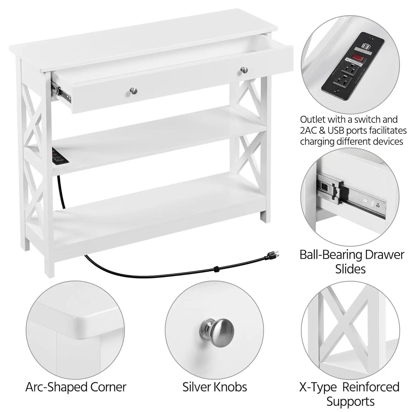 Wood, Entryway Console Table with Drawer, Storage Shelves for Living Room Hallway Foyer