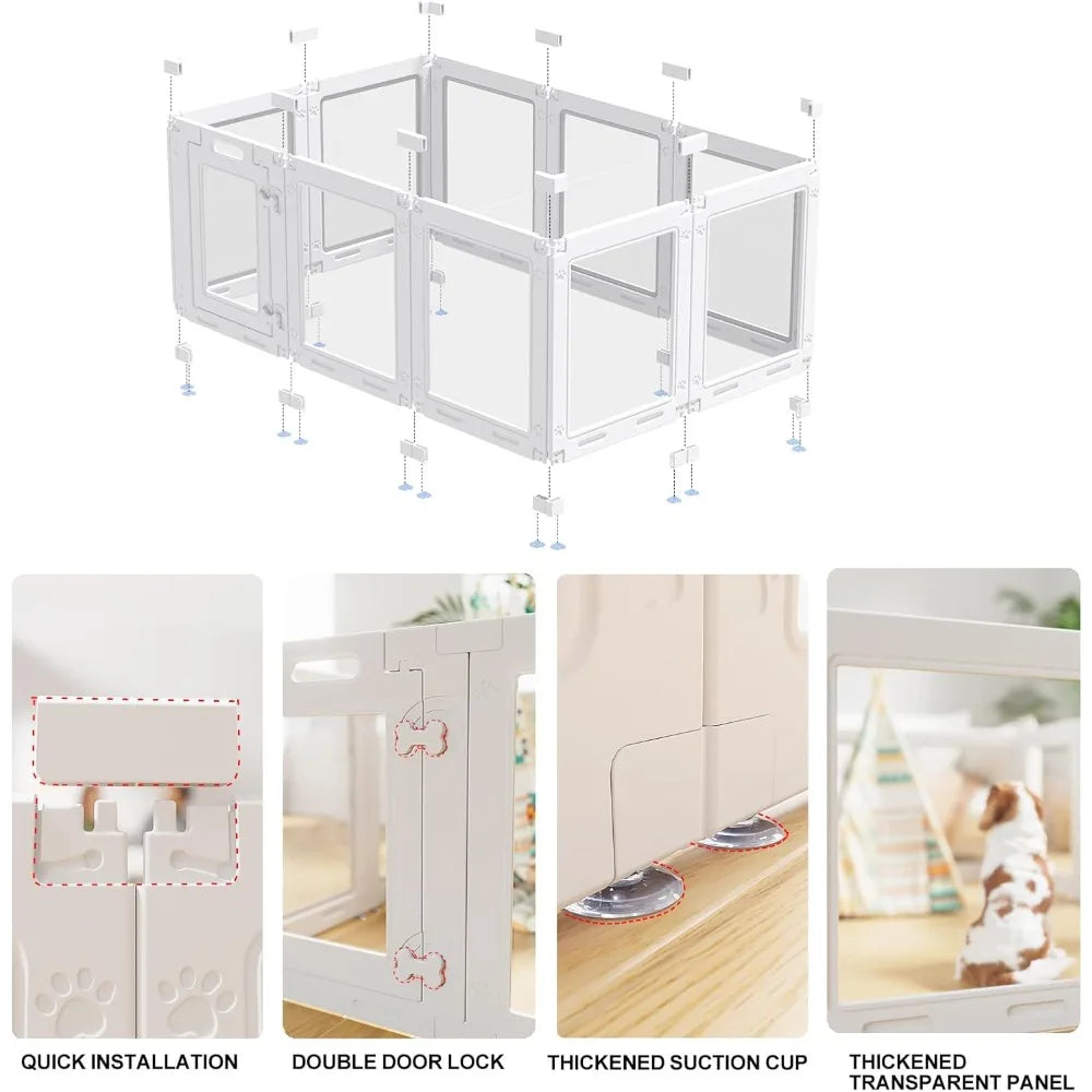 Acrylic Dog Playpen with Door, 23.6 , Easy Assemble Pet Fence, 10-Panel for Puppies/Small Dog Play Pen Indoor