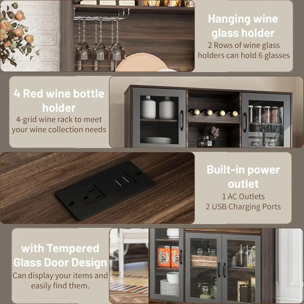 71" Pantry Cabinet, Coffee Bar Storage Cabinet,  Tall Kitchen Hutch Food Pantry