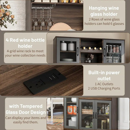 71" Pantry Cabinet, Coffee Bar Storage Cabinet,  Tall Kitchen Hutch Food Pantry