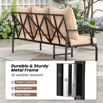 5-Pc Outdoor Patio Furniture Set: 2 Swivel Chairs, 3-Seat Sofa, 2-Seat Sofa, Coffee Table, Metal, for Porch,