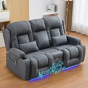 67" Power Reclining Loveseat Sofa, Theater Seating with Console, Ambient Lighting/Bluetooth Speakers/USB