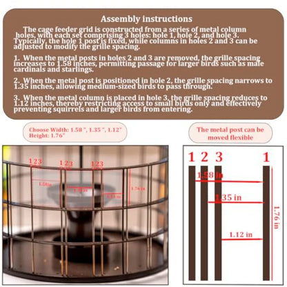 Squirrel Proof, Bird Feeders 3Lbs Capacity Caged Bird Feeder, Starling-Proof Flexible Adjustment of Grill