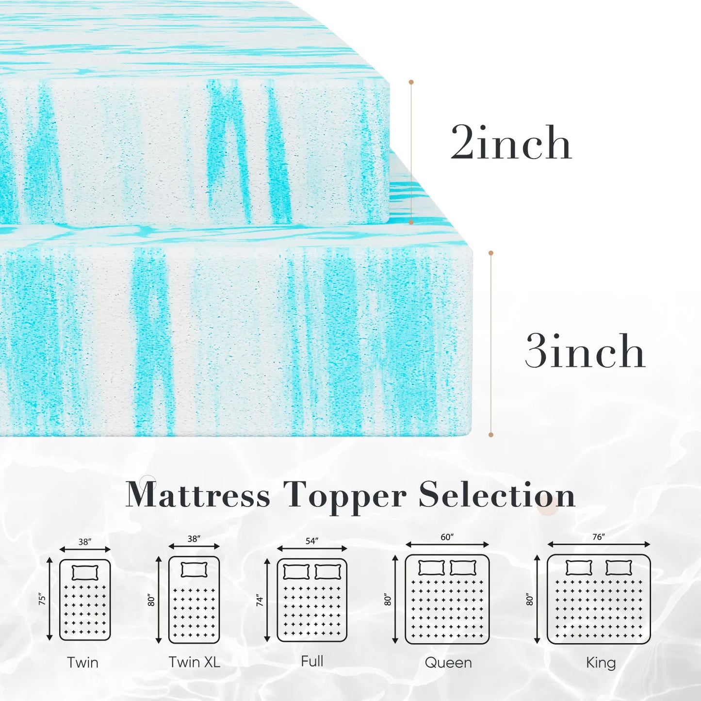 Gel Memory Foam Mattress Topper Full Size Cooling Mattress Soft and Breathable Bed Topper