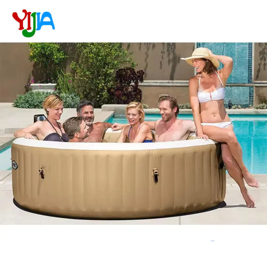 2-4 Person Inflatable Hot Tub, Round, Portable, 120 Air Jets, PVC, Outdoor Spa with Cover