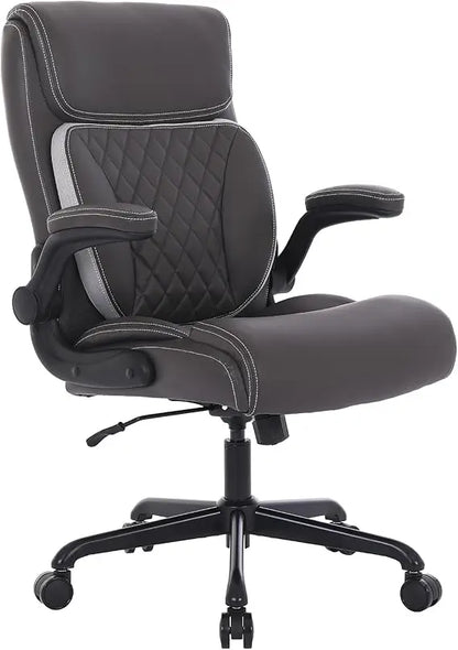 , Ergonomic PU Leather Computer Desk Chair with Lumbar Support, Flip-up Armrests and Adjustable Height