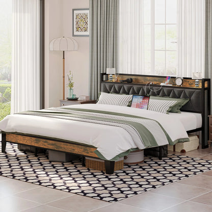 Twin/TwinXL/Full/Queen/King/CaliforniaKing Bed Frames, Storage Headboard with Outlets,