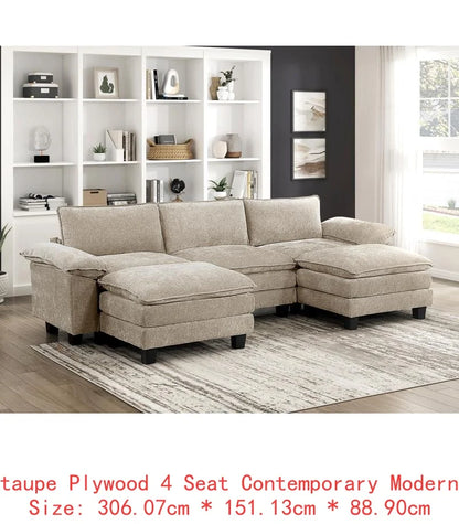 6-Piece Modular Sectional Sofa Set in Plush Chenille Upholstery- Durable Plywood