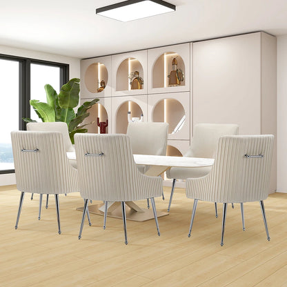 Modern Velvet Pleated Finish Back Dining Chair Set of 6 with Rear Handle