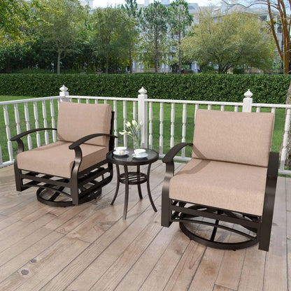 3 Pieces Patio Furniture Set, Outdoor Aluminum Swivel Gliders , Rocking Chairs with Tempered Glass Side Table