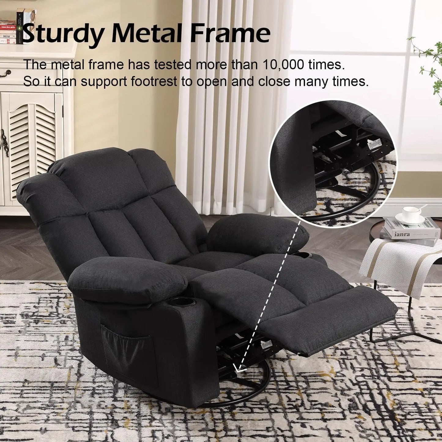 Massage Swivel Rocker Recliner with Heat and Vibration for Living Room, Bedroom