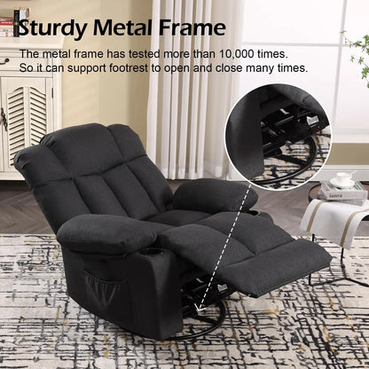 Massage Swivel Rocker Recliner with Heat and Vibration for Living Room, Bedroom