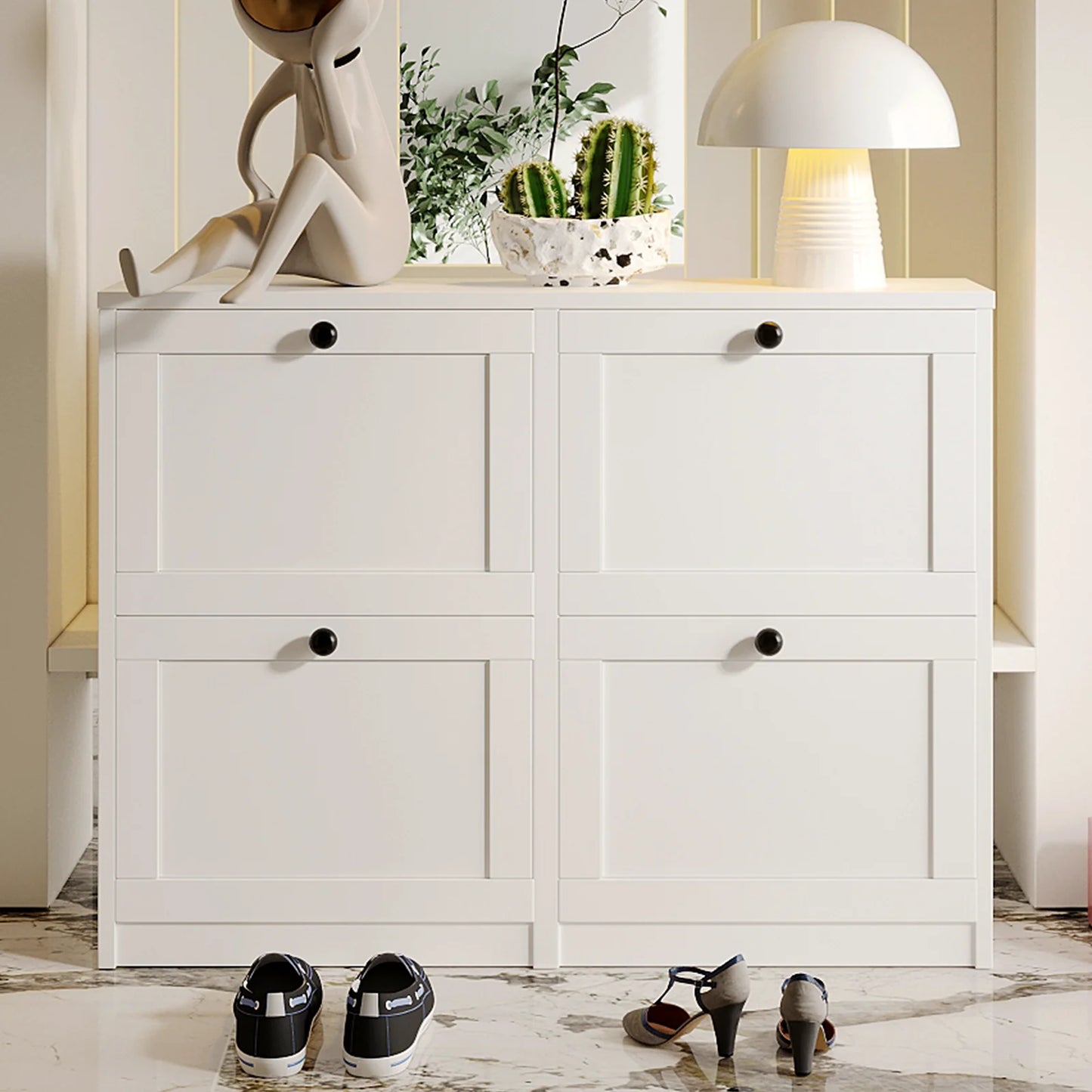 Shoe Cabinet with Flip Drawers, Shoe Storage Cabinet with Adjustable Shelf & Anti-Tipping Device
