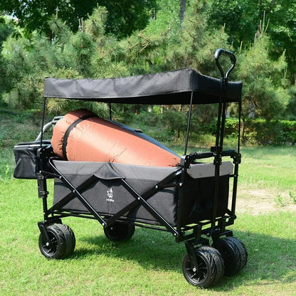 Heavy-Duty Collapsible Folding Wagon with Removable Cover, 4 Large All-Terrain Wheels, Brake, and Adjustable Handle