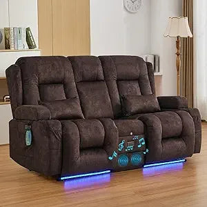 67" Power Reclining Loveseat Sofa, Theater Seating with Console, Ambient Lighting/Bluetooth Speakers/USB