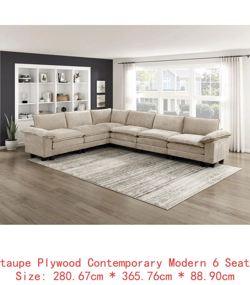6-Piece Modular Sectional Sofa Set in Plush Chenille Upholstery- Durable Plywood