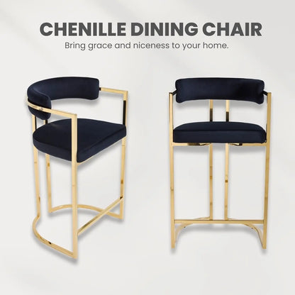 26'' Seat Height Velvet Bar Stools Set of 4, Counter Height, Gold Metal Frame and Footrest, Upholstered Barrel Back